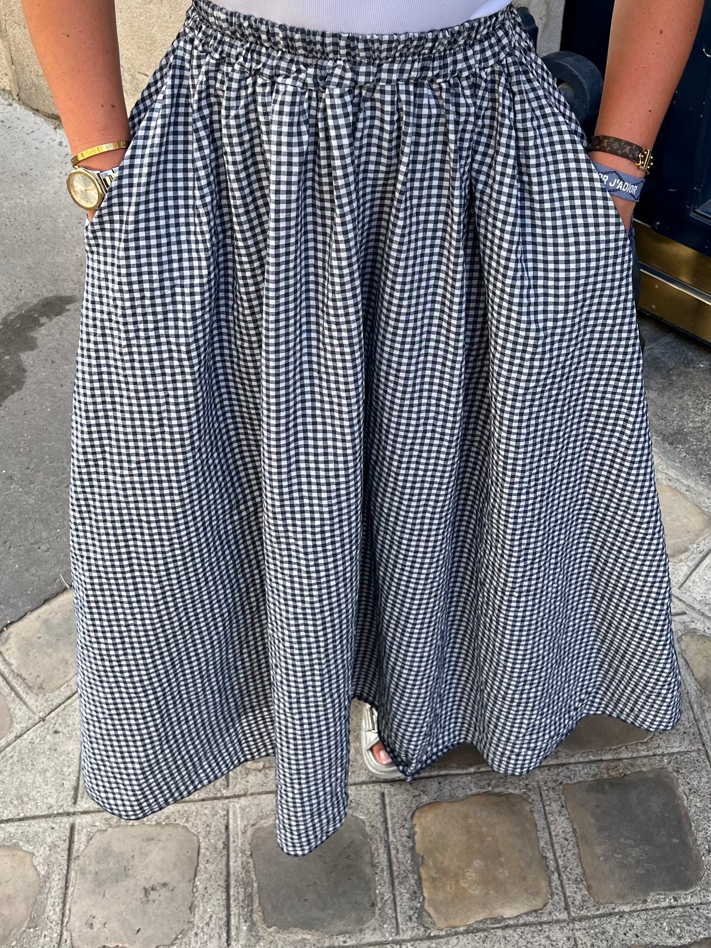 Navy gingham skirt