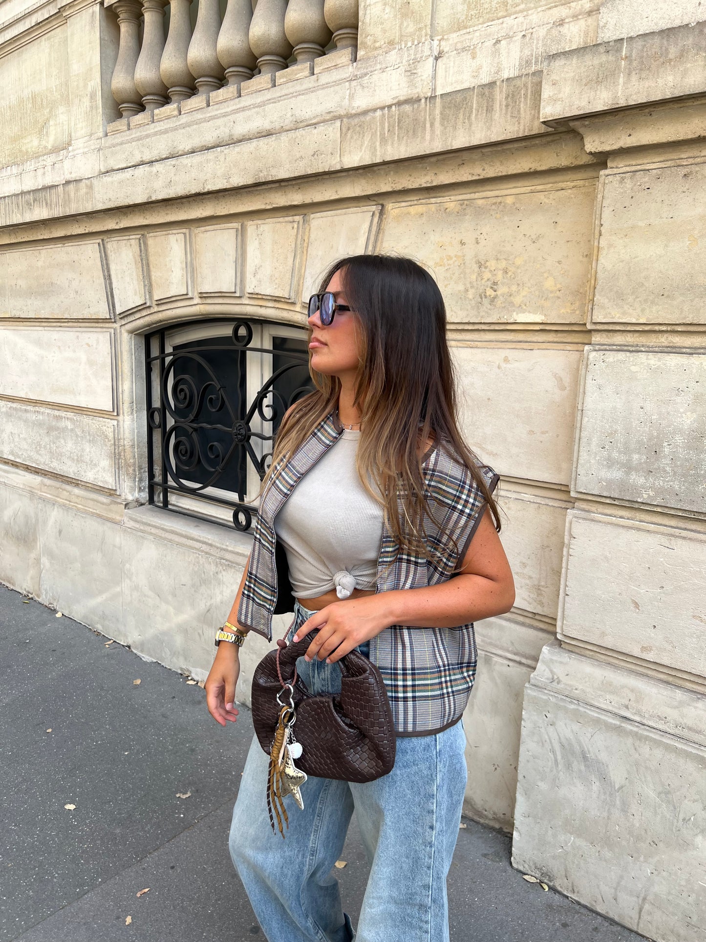 Veste sans manches à carreaux