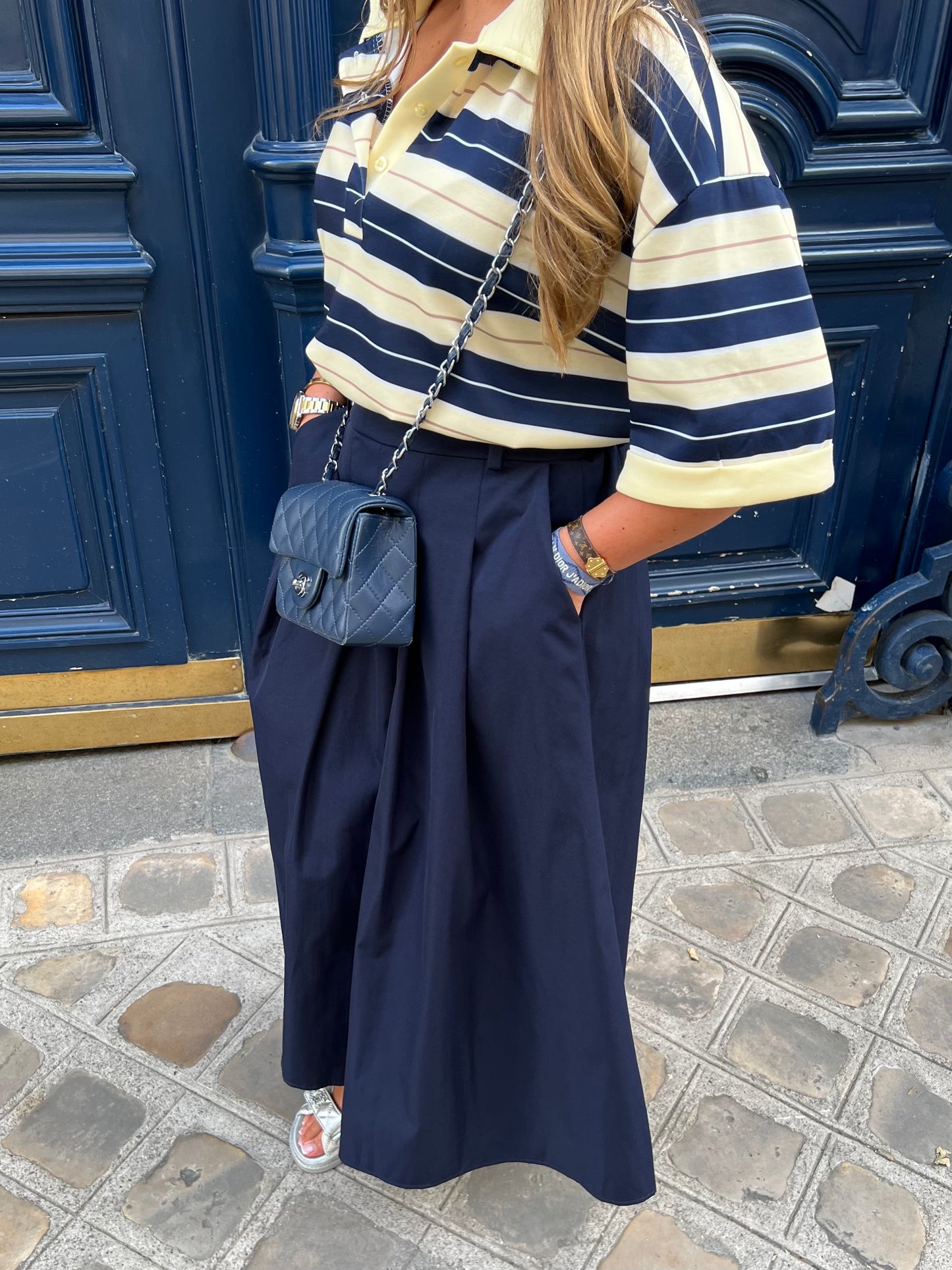Navy flared skirt