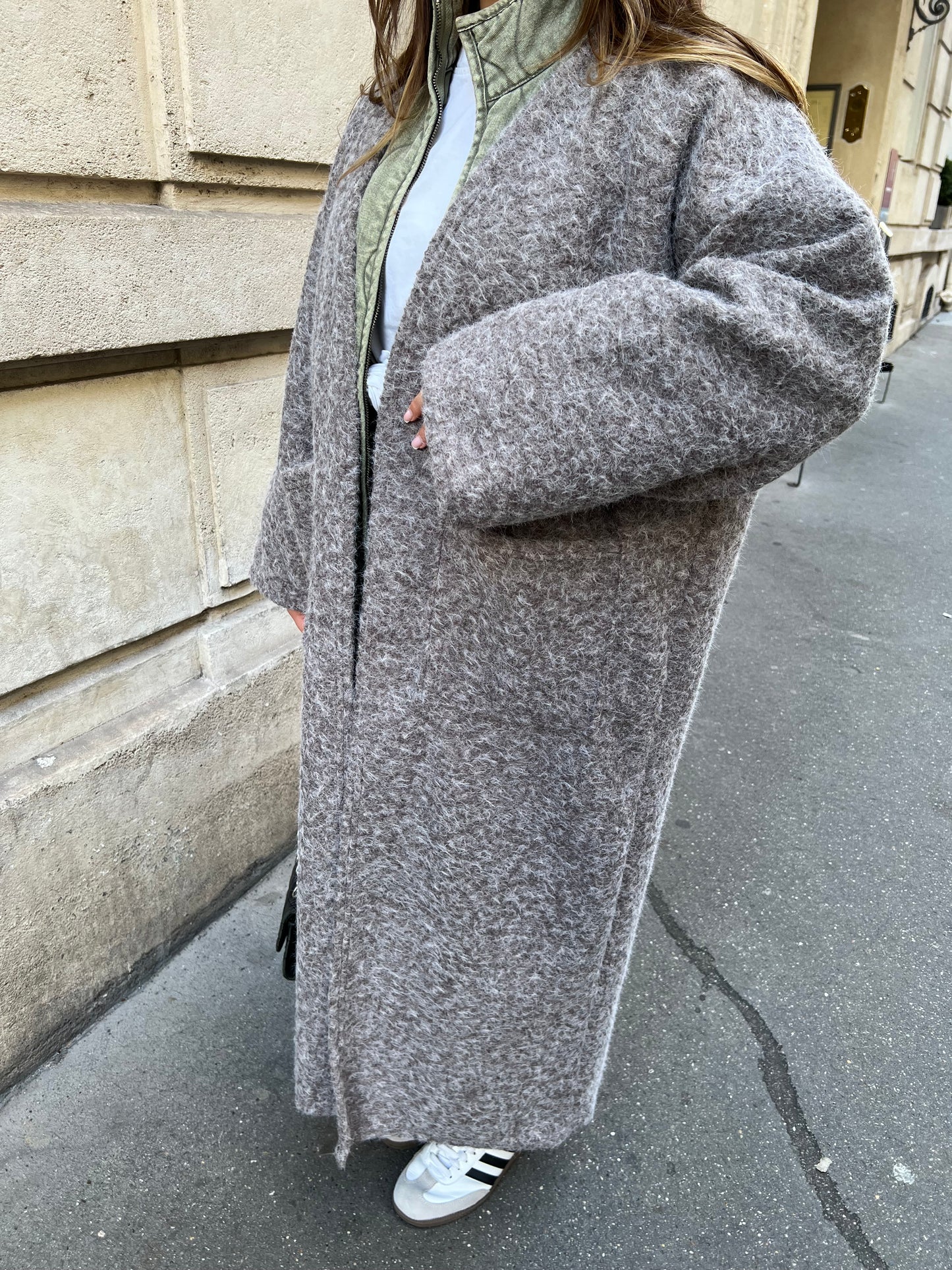 manteau long taupe