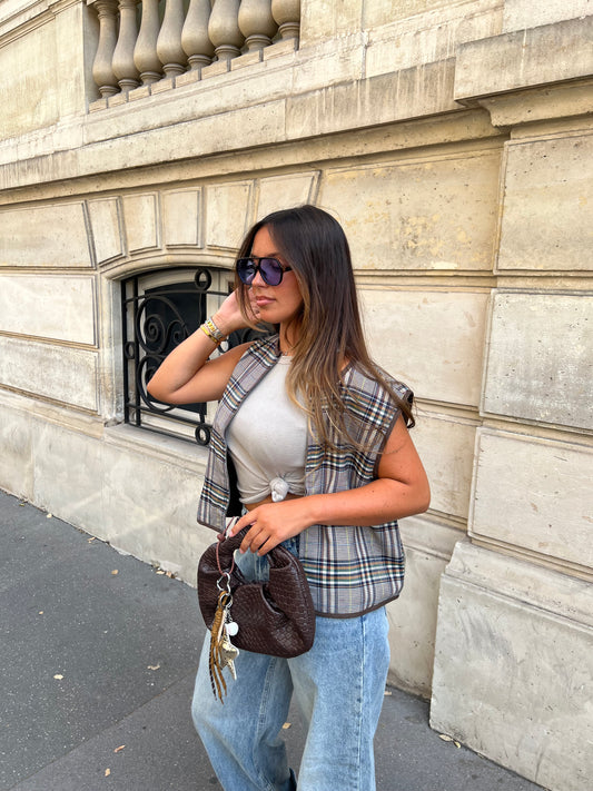 Veste sans manches à carreaux