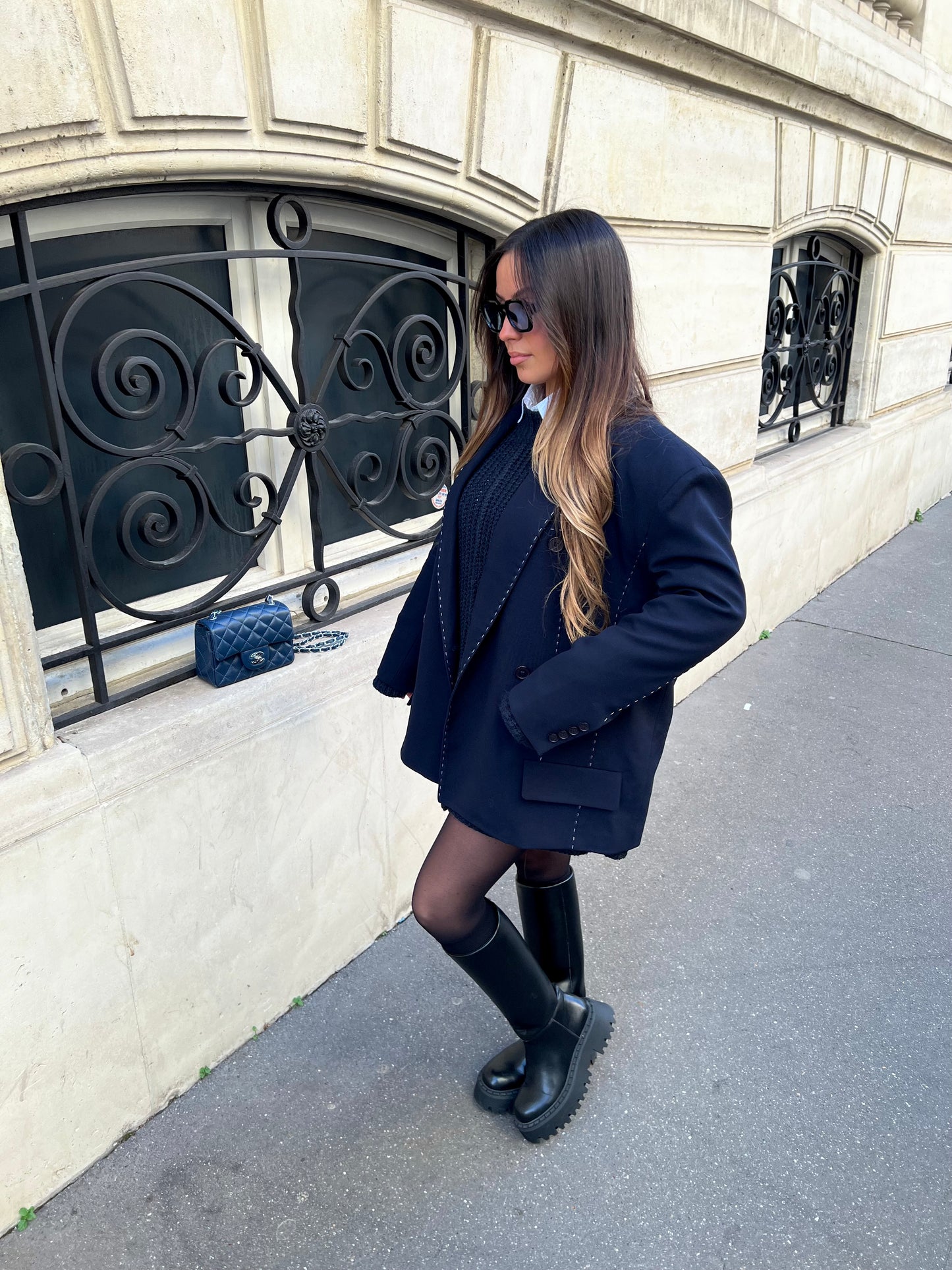 Blazer surpiqûres marine