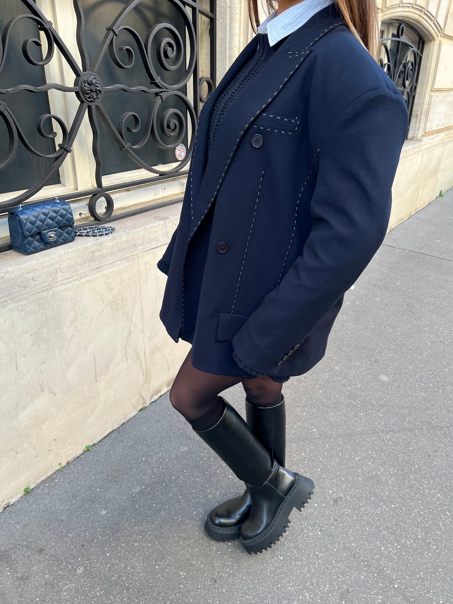 Blazer surpiqûres marine