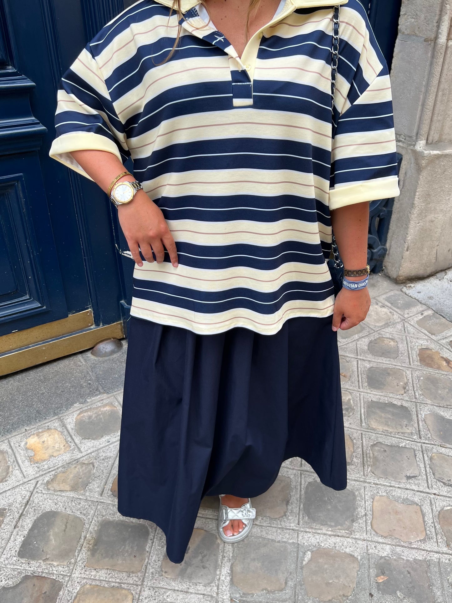 Oversized striped polo shirt