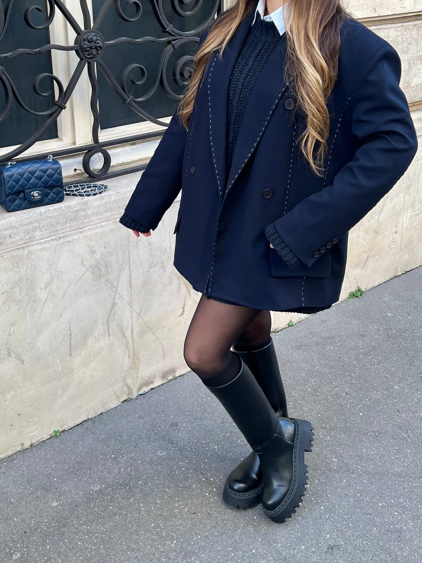 Blazer surpiqûres marine
