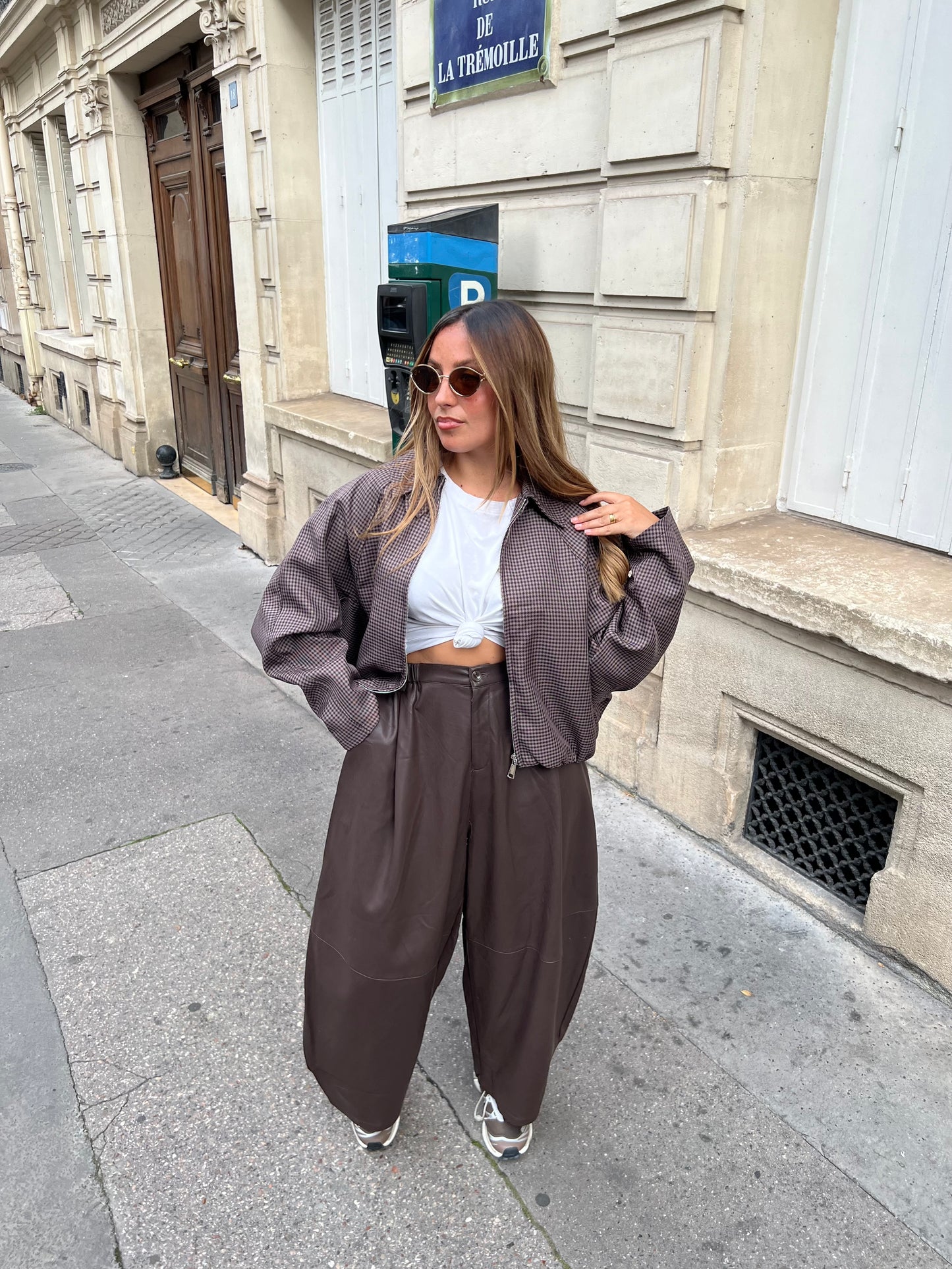 Pantalon ballon similicuir marron