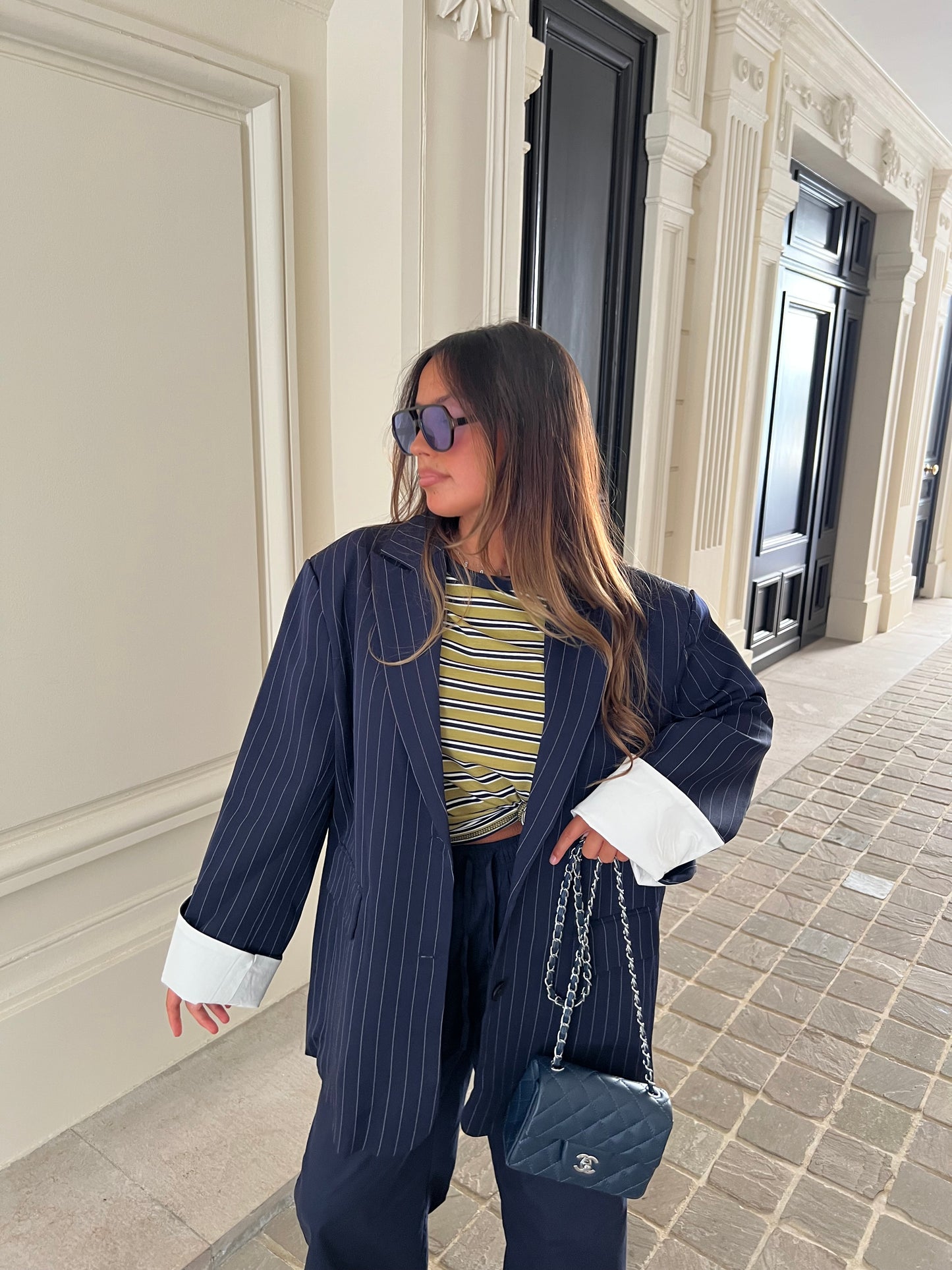Blazer oversize bleu rayé