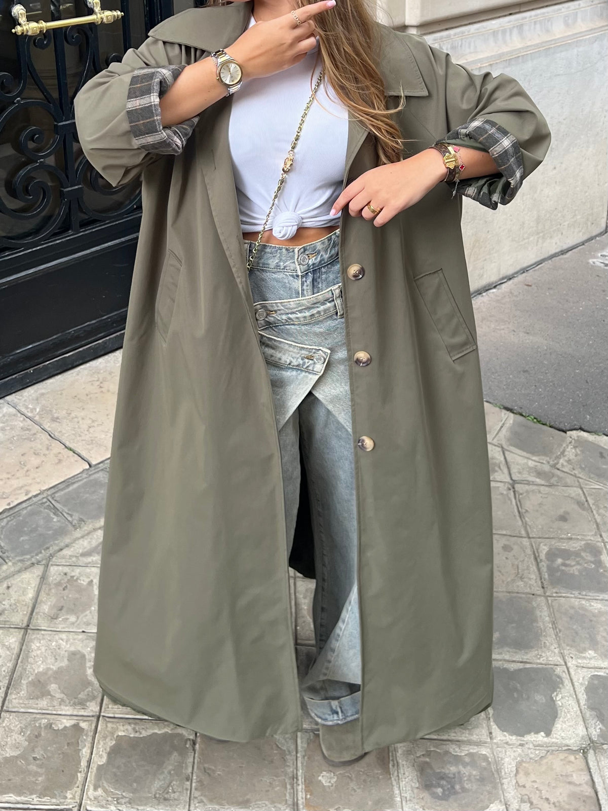 Trench long kaki