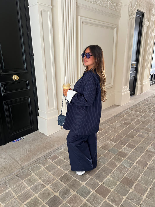 Blazer oversize bleu rayé