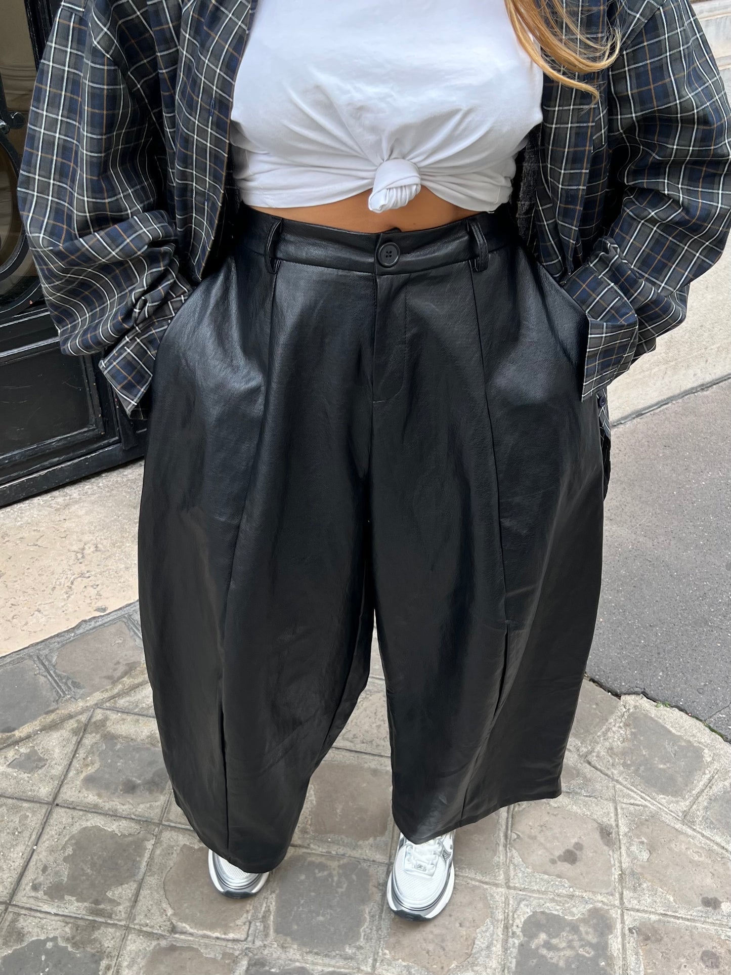 Pantalon ballon similicuir noir