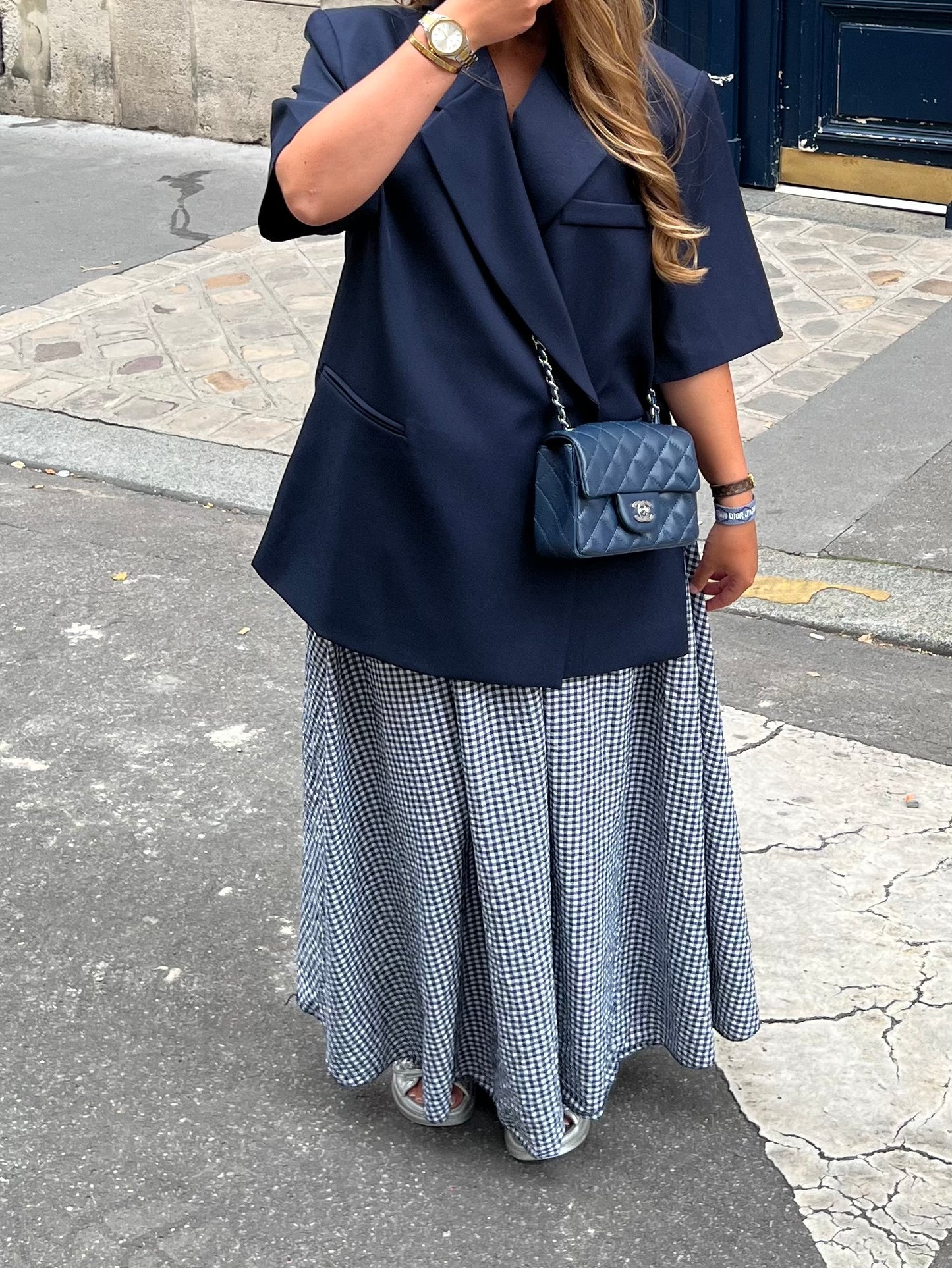 Navy gingham skirt